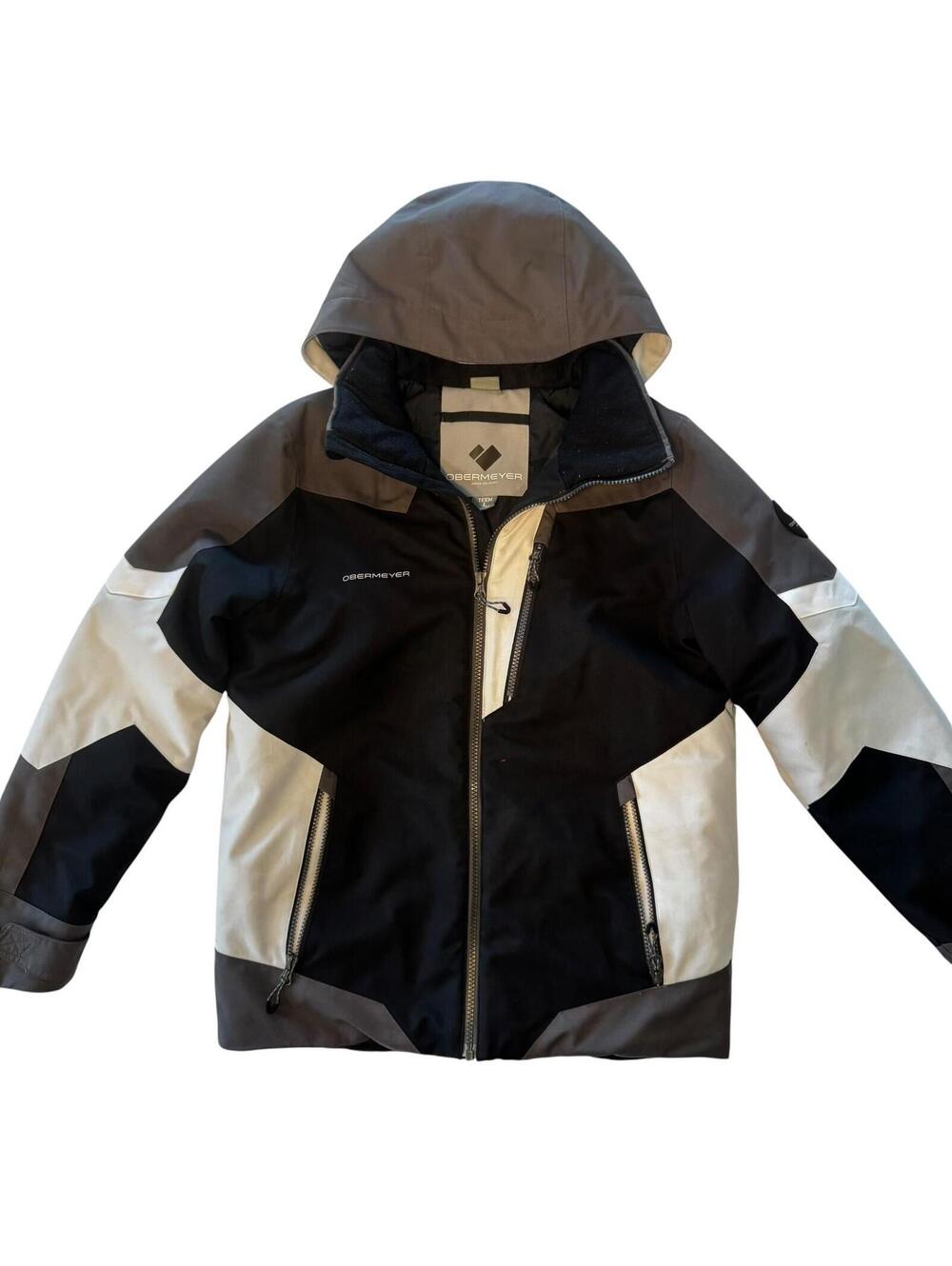 Obermeyer Teen L Ski Jacket Black Gray White Hooded Winter Snow Jacket Youth Lar